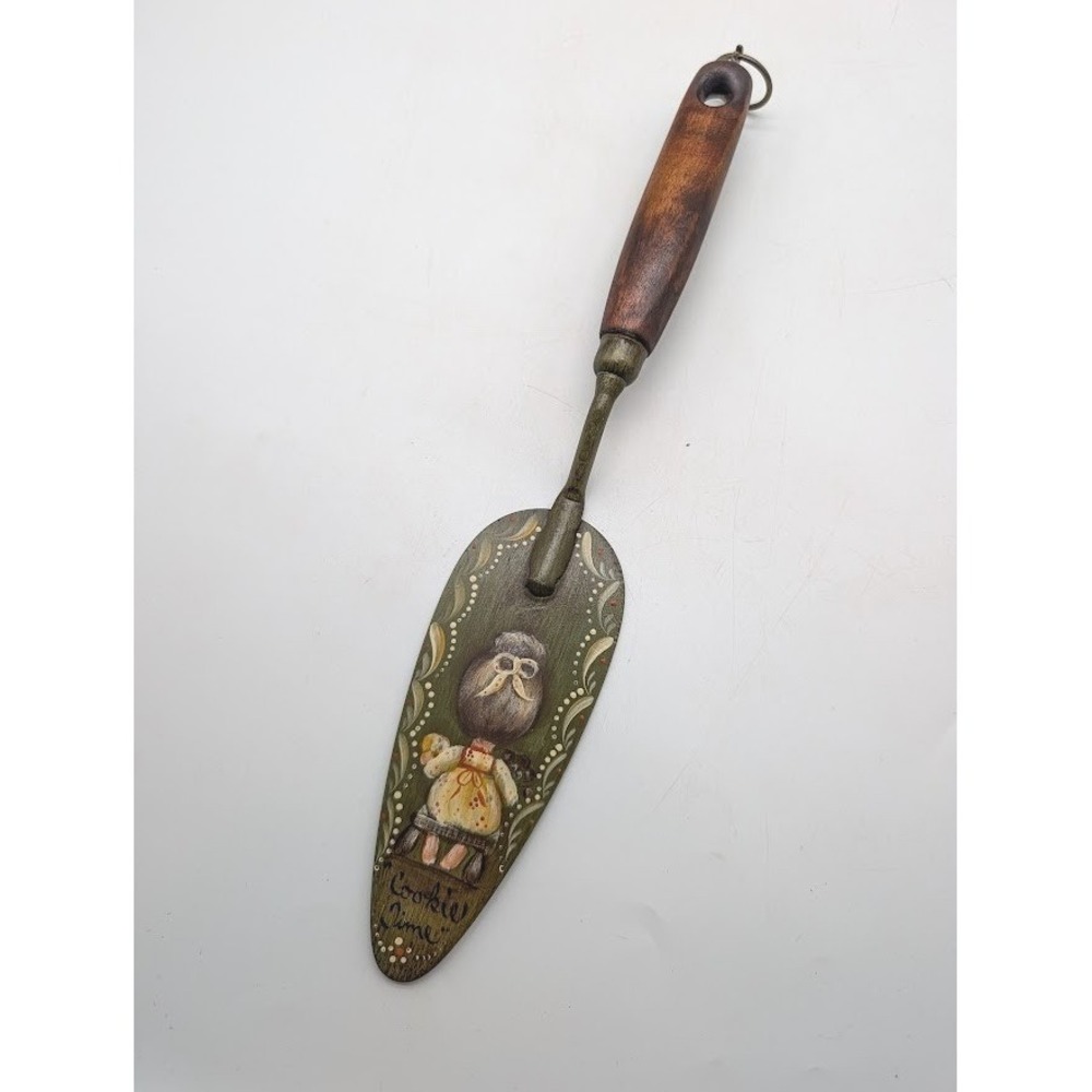 Vtg Merna Slabik Hand Painted Toleware Folk Art Decorative Cake Server Signed
